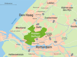 getekende kaart van Midden-Delfland en de regio ligging rotterdam Delft Den Haag Westland bijzonder provenciaal landschap