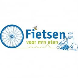 logo van fietsen voor m'n eten met fietswiel en streekproducten